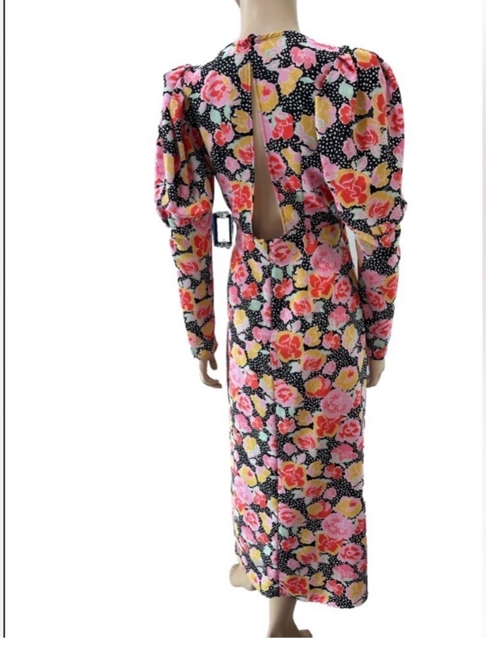 Topshop Back-Slit Floral Maxi Dress in Pink, Yellow & Black